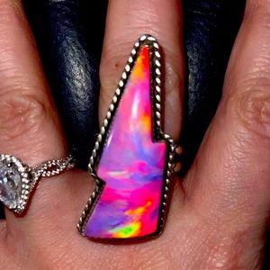 Barbie aurora opal sterling silver lightning bolt ring large-💕sz 8.5 on the dot